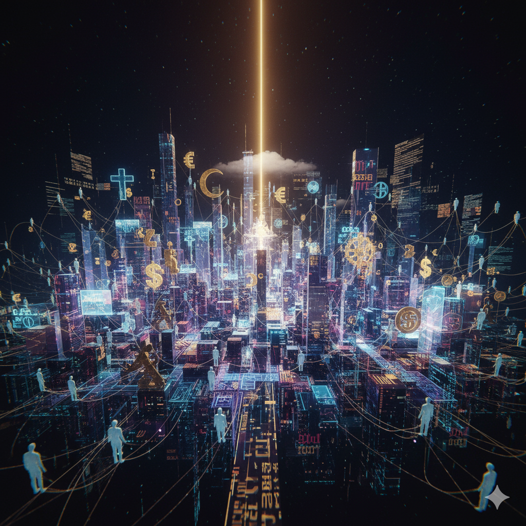 Representation of the world created by human: language, law, money and meaning